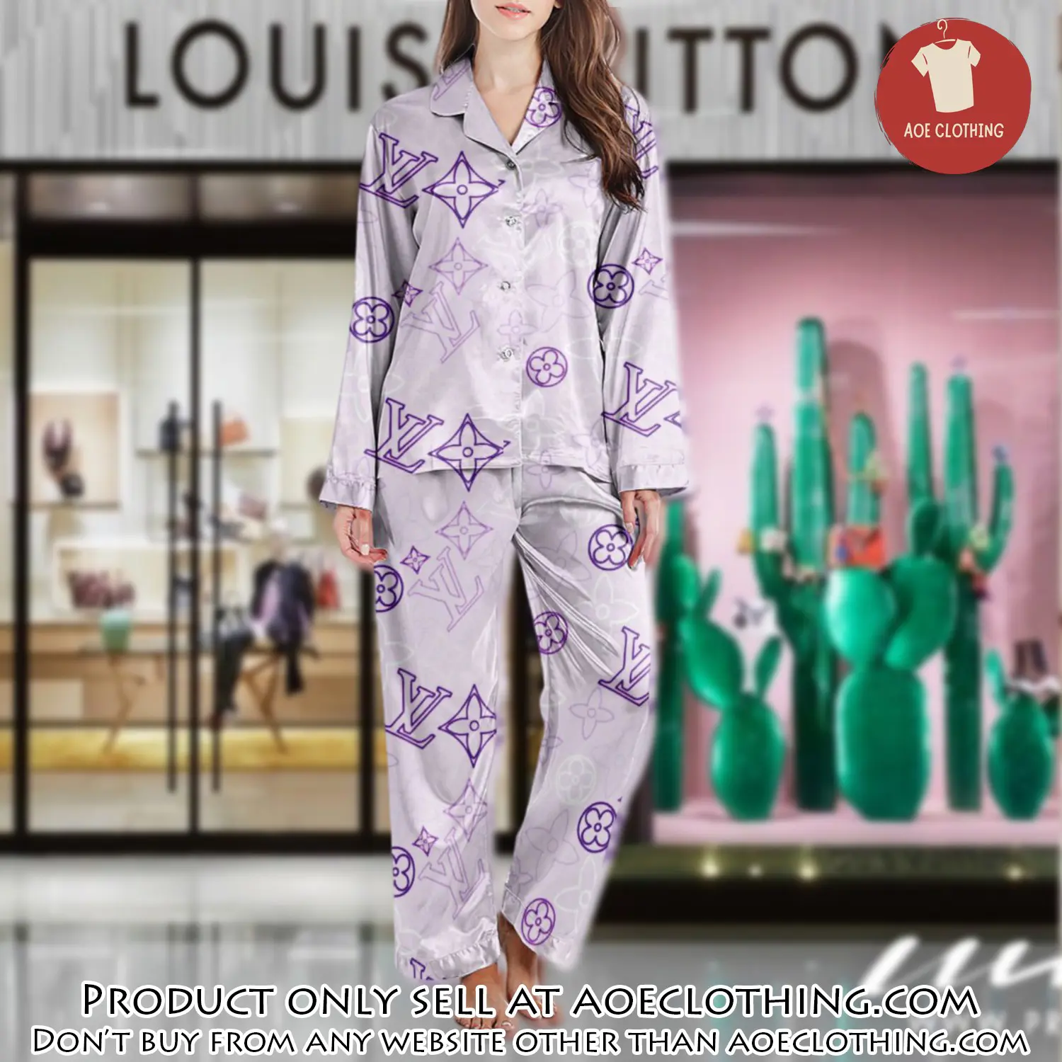 Lv monogram long satin pajama set pjs1031 aoe2559832